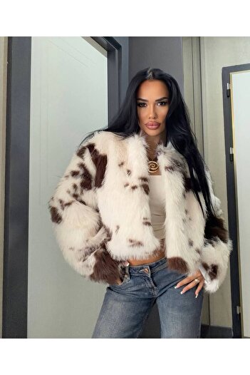 manana fashion Premium Quality Designer Patterned Fur Coat Jacket