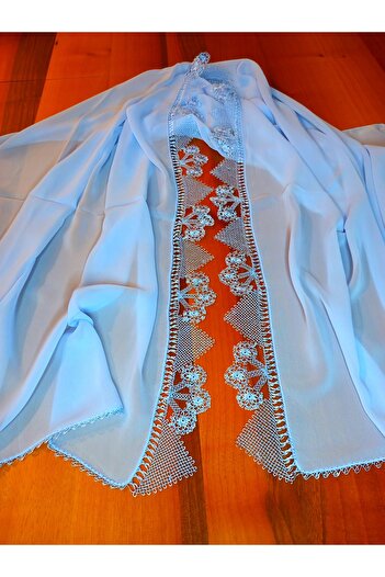 yörük tuhafiye Real Handcrafted Needlework, Prayer, Mevlit Mevlüt Shawl, Headscarf Baby Blue Color, Handmade