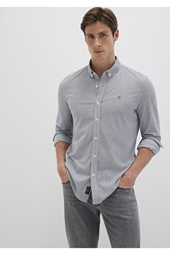 Mavi Çizgili Lacivert Gömlek Slim Fit / Dar Kesim 0211402-91331