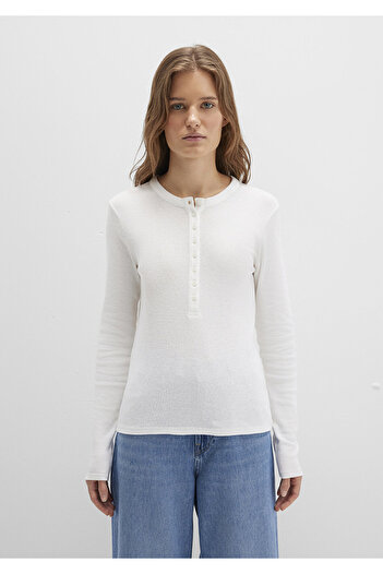 Mavi Düğme Detaylı Ekru Tişört Slim Fit / Dar Kesim 1613401-70057