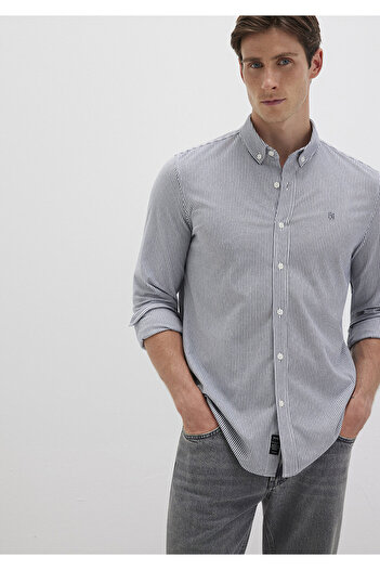 Mavi Çizgili Lacivert Gömlek Slim Fit / Dar Kesim 0211402-91331