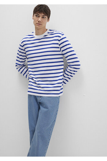 Mavi Çizgili Tişört Loose Fit / Bol Rahat Kesim 0612857-70907