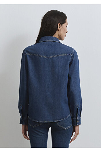 Mavi Angela Classic Denim Koyu Mavi Jean Gömlek Fitted / Vücuda Oturan Kesim 1210819-89252