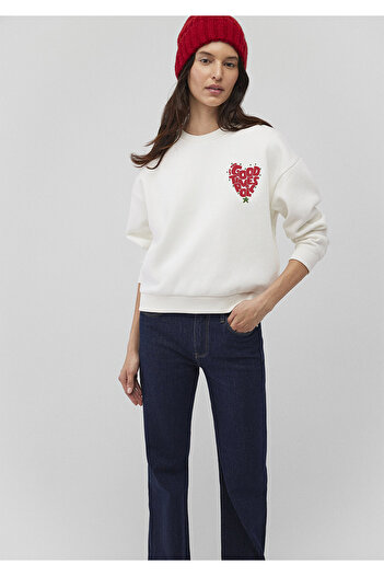 Mavi Yılbaşı Temalı Beyaz Sweatshirt 1S10334-70057