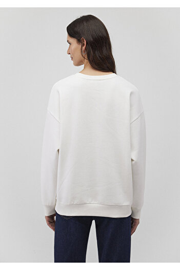 Mavi Yılbaşı Kedi Baskılı Beyaz Sweatshirt 1S10332-70057