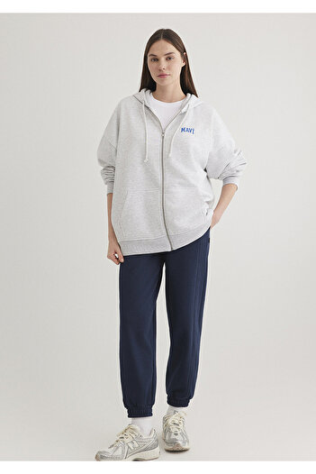 Mavi Logo Baskılı Kapüşonlu Gri Sweatshirt 1s10246-88468