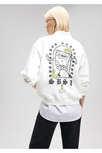 Mavi Spongebob Baskılı Beyaz Sweatshirt 1S10126-70057