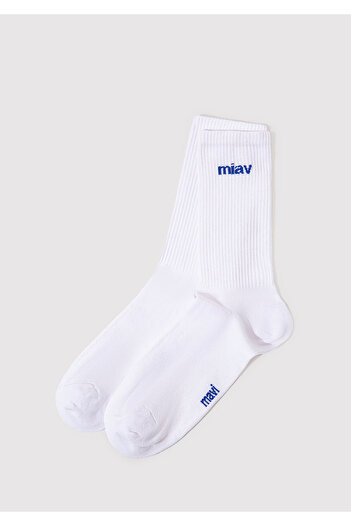 Mavi Miav Baskılı Beyaz Soket Çorap 0911440-620