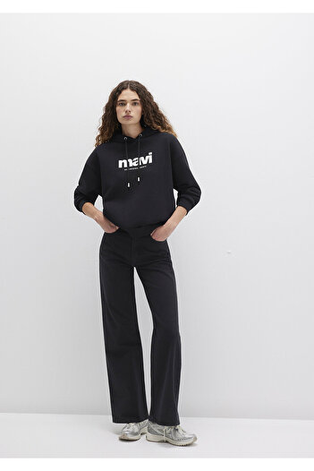 Mavi Logo Baskılı Kapüşonlu Siyah Sweatshirt 168334-900