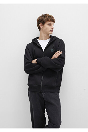 Mavi Logolu Kapüşonlu Fermuarlı Siyah Sweatshirt 066979-900