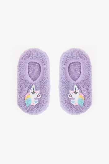Penti Lila Kız Çocuk Unicorn Desenli Kaymaz Tabanlı Ev Patiği