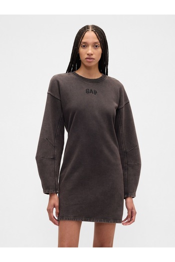 GAP Kadın Koyu Kahverengi Heavyweight Fransız Havlu Kumaş Logo Sweatshirt Elbise