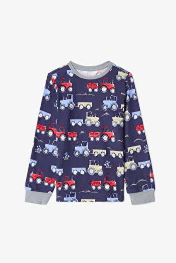 Penti Koyu İndigo Erkek Çocuk Araba Desenli Pijama Takımı
