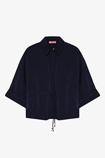 Quzu Πουκάμισο με μανίκια με κορδόνια στη μέση Navy Blue
