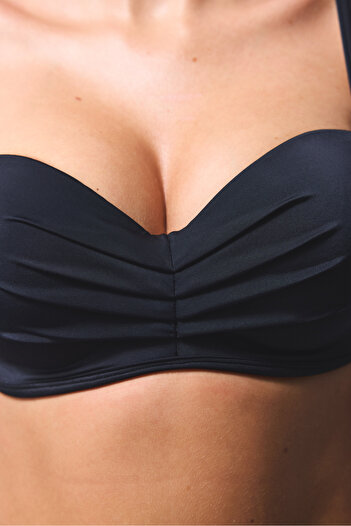 Penti Siyah Lotus Çizgili Toparlayıcı Balenli Balconette Bikini Üstü