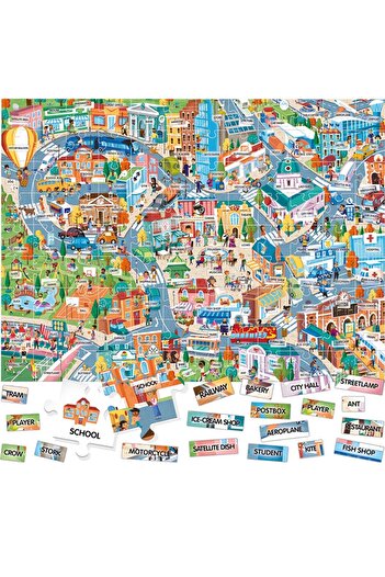 Headu Puzzle Headu Teacher Tested - Orasul, 100 de cuvinte in limba engleza, 108 piese