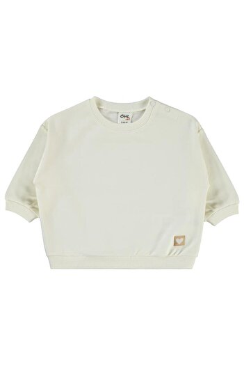 Civil Baby Civil Basic Kalp Etiketli 6-18 Ay Sweatshirt - Ekru 6-9 Ay