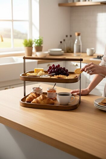 ANJEAHOME Salerno 2-Tier Acacia Organizer and Spice Rack Stand - Kitchen and Bathroom Organizer