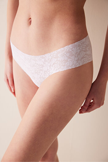 Penti #Nonslip Invisible Laser Cut Lacy Cheeky Lace White Hipster Panties
