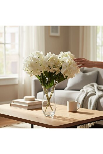 ANJEAHOME Single Stem Cream Color Artificial Hydrangea Flower |   45 cm |   Home Decoration Accessory |   Realistic Appearance