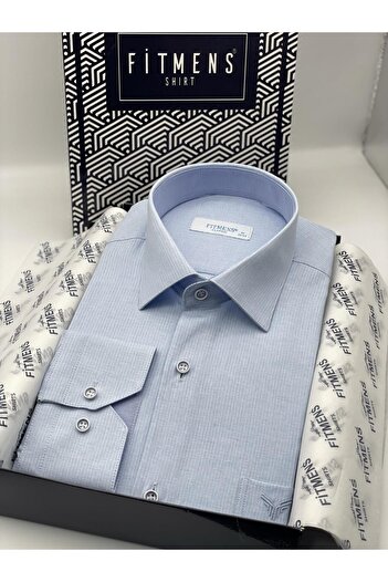 Fitmens Klasik Uzun Kol Keten Cotton Hediye Kutulu Erkek Gömlek FS-001261 - Açık Mavi