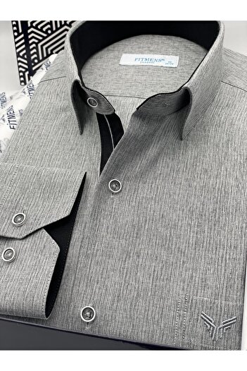 Fitmens Klasik Uzun Kol Keten Cotton Hediye Kutulu Erkek Gömlek FS-001261 - Koyu Gri