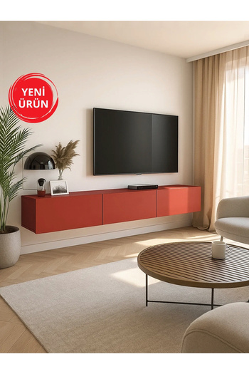 dorpek Modern Cercei TV Ünitesi – 180 cm Genişlik, Geniş Ekran Uyumlu, Kırmızı Renk
