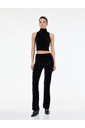 Koton Sleeveless Slim Fit Turtleneck Glitter Crop Velvet Top