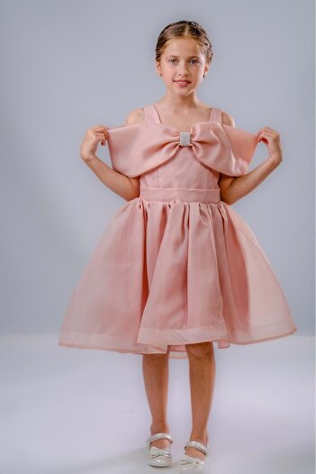 Mnk Baby&Kids Kız Çocuk Taş Fiyonklu İsalon Elbise M00763 PUDRA