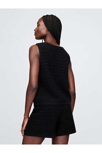 GAP Kadın Siyah 100% Pamuk Crochet Yelek
