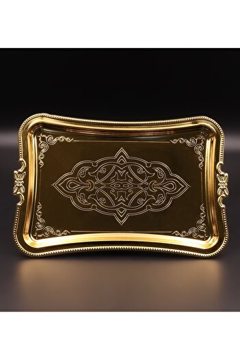 Glamour Home 25 Cm Tek Kişilik Kahve Sunum Paslanmaz Metal Damat Ve Söz Tepsisi Kararmaz Kaplama Gold