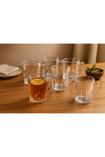 Blinkmax Glass Cup Set - 6 Pieces (9 cm - 130 ml Capacity) Classic Luxury Design ☕✨