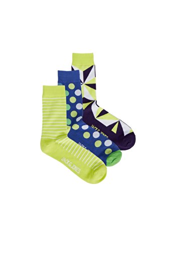 Jack & Jones Jack&Jones Erkek Çorap 3lü Set - Geometrik Desenli, Neon, Minimalist, Günlük
