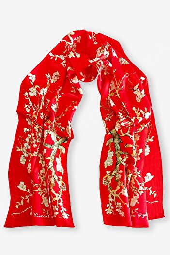Galiga Van Gogh - Almond Red %100 İpek Fular 45*165 cm "Art On Silk"