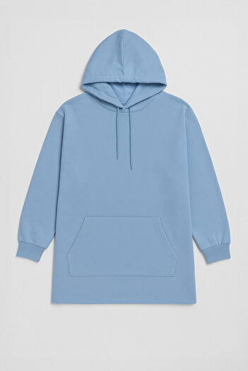 MARKAPIA WOMAN Women's Hooded Pocketed Blue Tunic Sweatshirt