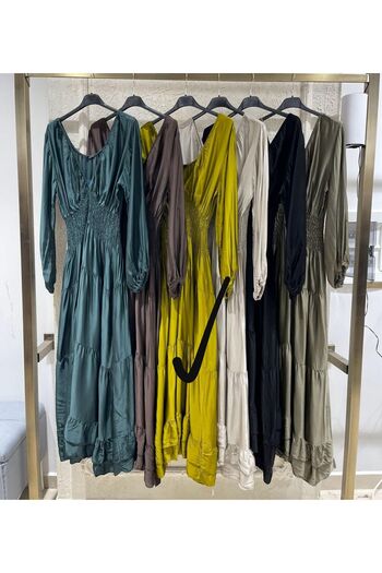 MODAGK Imported Design Silk Satin Dress with Elastic Waist