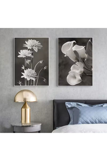 Linacci Double White Metal Frame Flower Black Glass Painting Set