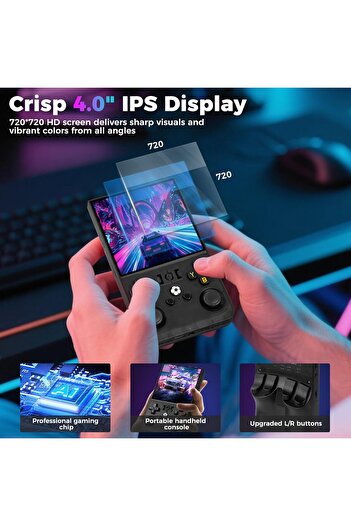 R36S R36MAX Retro Handheld Game Console with 4.0-in IPS HD Screen, 64GB Memory (Black)