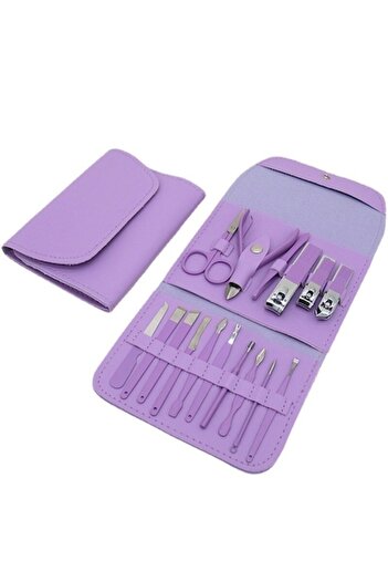Tiessa manicure & pedicure set, 16-piece stainless steel, purple