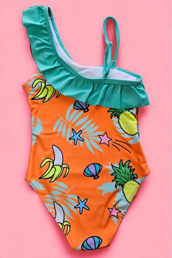 embody Girls' one-piece swimsuit, unicorn print, orange
