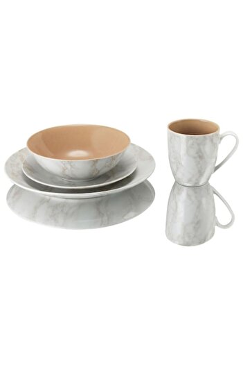 OEM Dinnerware Set for 4 People, 16 Pieces, Van Well, Marble Design, Beige
