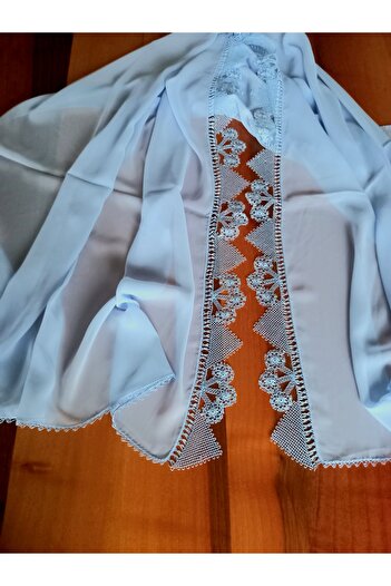 yörük tuhafiye Real Handcrafted Needlework, Prayer, Mevlit Mevlüt Shawl, Headscarf Baby Blue Color, Handmade
