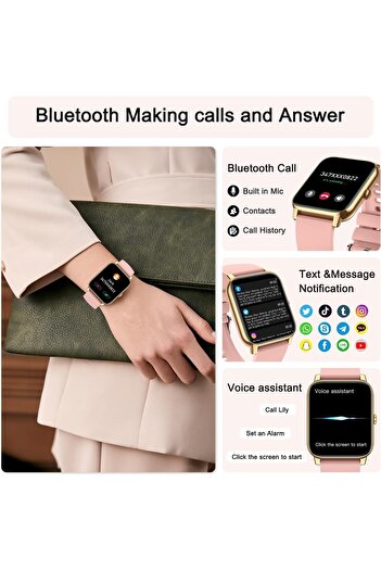 Other Boquaw P90 Smartwatch - Gold Fitness Tracker with Calls (Android/iOS)