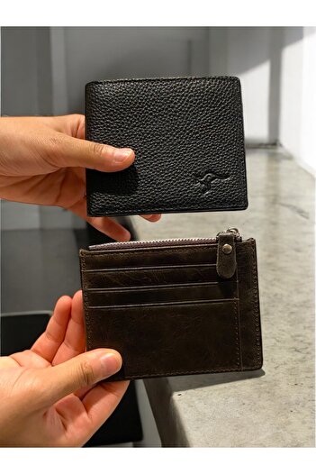 KANGAROO KINGDOM Men's Genuine Leather Wallet Set, Cash Wallet and Card Holder, Comes in a Gift Box