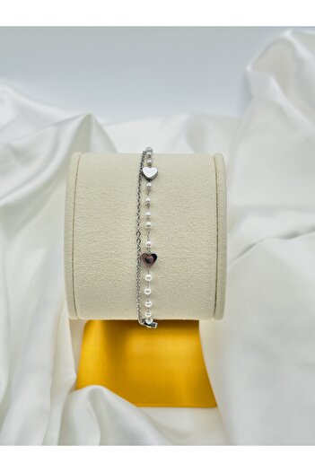 Snartun Double Chain Pearl Detailed Steel Bracelet