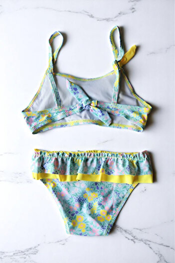 embody Girls 2 piece swimsuit with ruffles blue/yellow