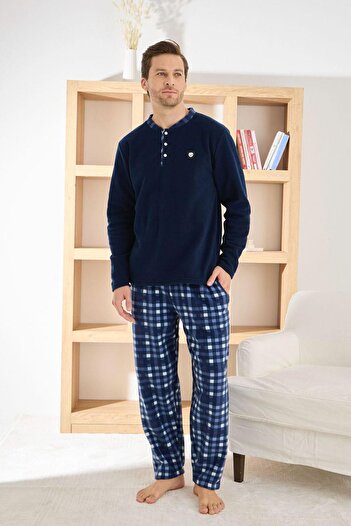 Pijamoni Men's Button Collar Winter Fleece Pajama Set 6100/8,1 - 1 Piece
