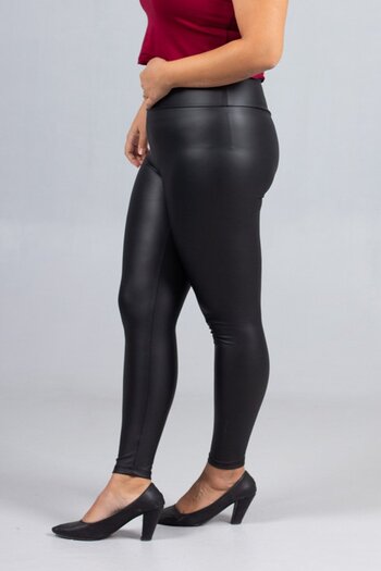 Truva XXL Plus Size Leather Look High Waist Leggings – Suede Inside Black Color