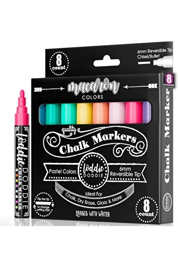 Other Loddie Doddie Pastel Macaron Liquid Chalk Markers, Erasable, Reversible Chisel & Bullet Tips, 6mm, 8