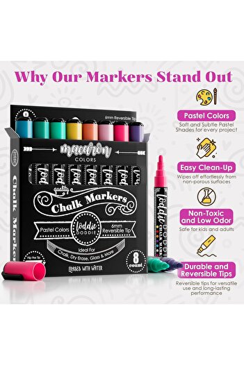 Other Loddie Doddie Pastel Macaron Liquid Chalk Markers, Erasable, Reversible Chisel & Bullet Tips, 6mm, 8
